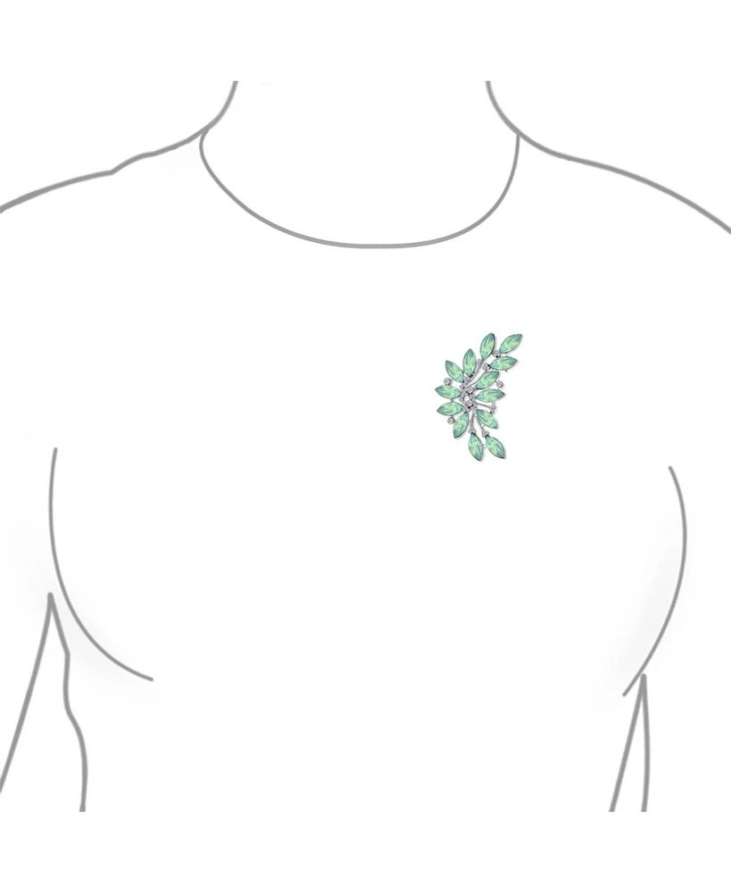 Bling Jewelry Fashion Aqua Green Marquise Crystal Leaf Brooch Pin Mother Silver Plated Brass