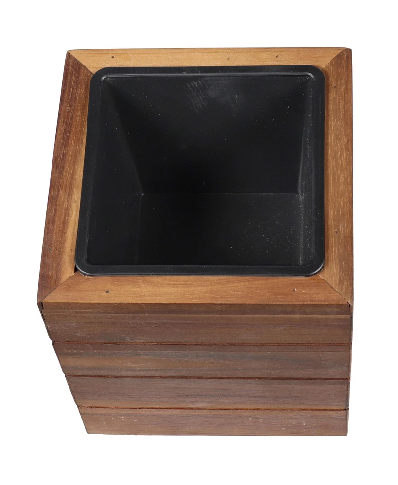 Indoor/Outdoor Square Acacia Wood Planter Box with Plastic Liner - 3pk - Light Brown Stain