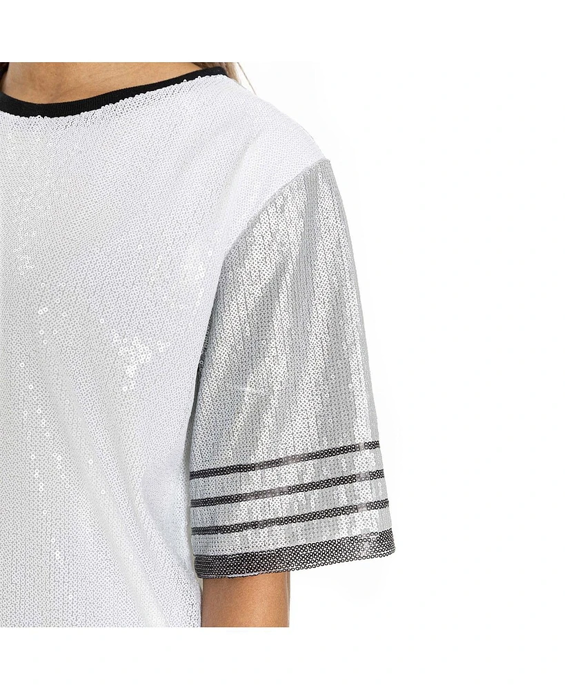 Gameday Couture Women's White/Gray Los Angeles Rams Bling It Full Sequin Jersey Dress