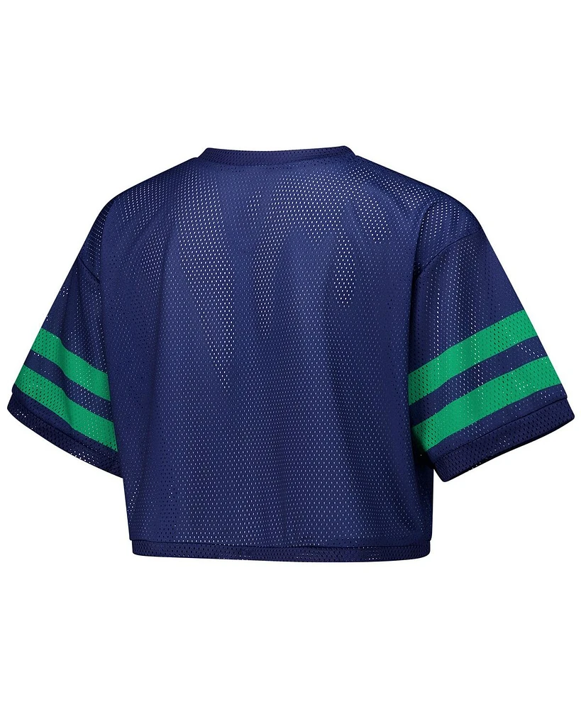 ZooZatz Women's Navy Notre Dame Fighting Irish Mesh Cropped V-Neck T-Shirt
