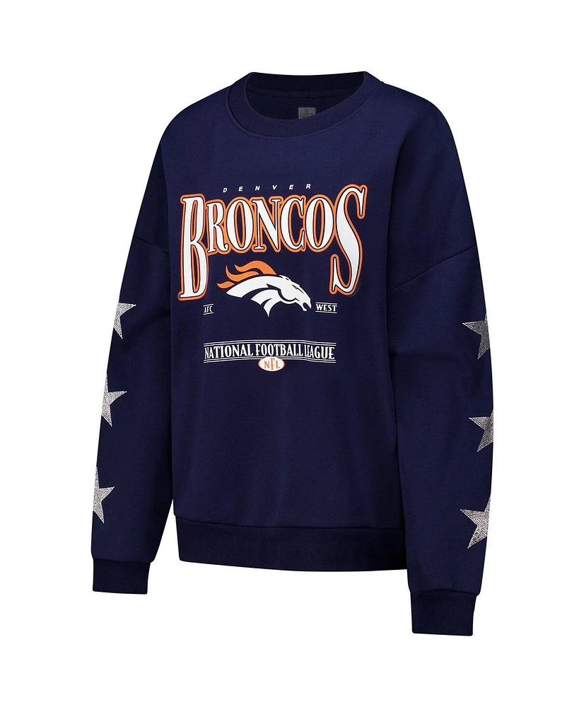 Gameday Couture Women's Navy Denver Broncos Rhinestone Star Sleeve Settle the Score Tri-Blend Pullover