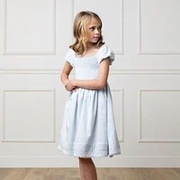Hope & Henry Toddler Girls Sateen Cap Sleeve Special Occasion Smocked Flower Dress