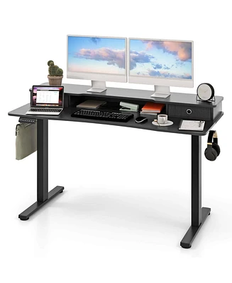 55"x 24" Electric Standing Desk with 2 Drawers Monitor Stand Storage Shelf