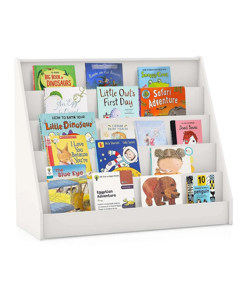 5 Tier Kids Bookshelf with Anti-Tipping Device Kids-friendly Height for Bedroom