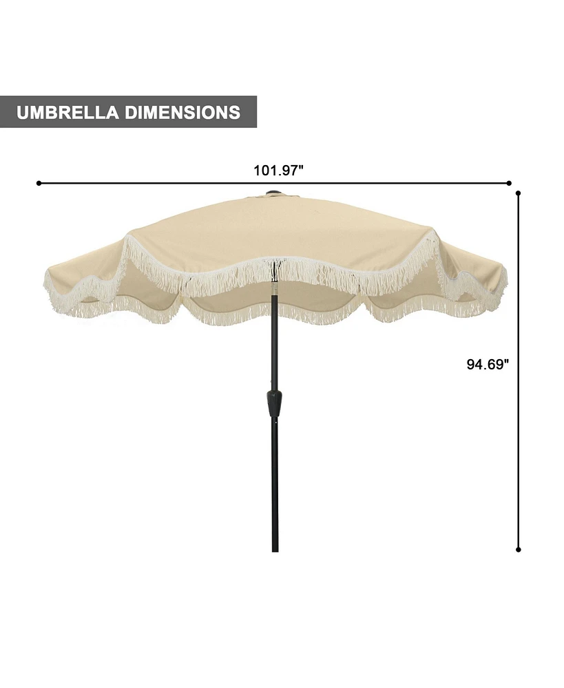 9 ft. Unique Design Crank Outdoor Patio Market Umbrella Beige with Full Fiberglass Rib and Base