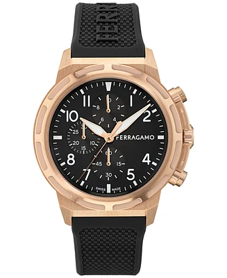 Ferragamo Men's Swiss Chronograph Sport Black Silicone Strap Watch 44mm
