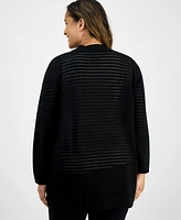 Anne Klein Plus Shadow-Striped Open-Front Cardigan