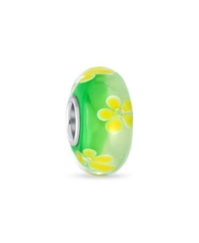 Bling Jewelry Floral Design Murano Glass Spacer Charm Bead With Sterling Silver Core