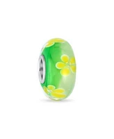 Bling Jewelry Floral Design Murano Glass Spacer Charm Bead With Sterling Silver Core