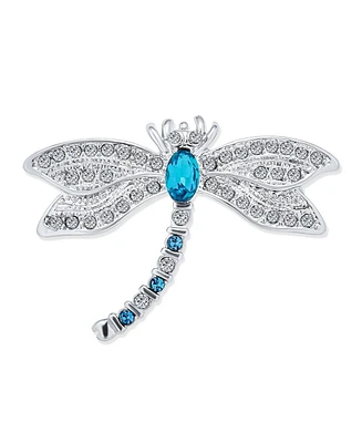Bling Jewelry Dragonfly Firefly Brooch Pin Blue Cz Sapphire Insect Motif Rhodium Brass