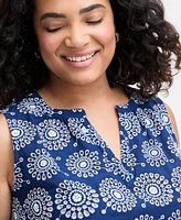 On 34th Trendy Plus Size Cotton Eyelet Split-Neck Tank, Exclusively at Macy's