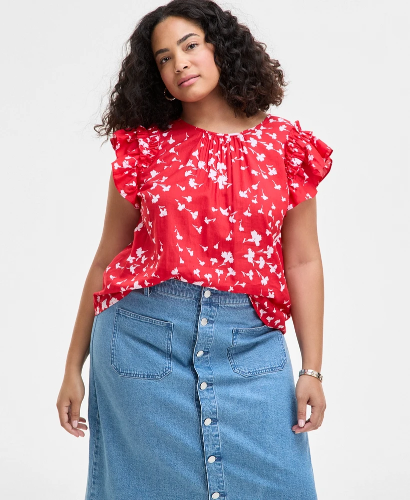 On 34th Trendy Plus Size Flowing Meadow Ruffle-Sleeve Top, Exclusively at Macy's