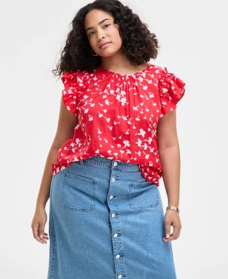 On 34th Trendy Plus Size Flowing Meadow Ruffle-Sleeve Top, Exclusively at Macy's