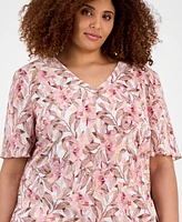 Connected Plus Size V-Neck Asymmetric-Tier Sheath Dress