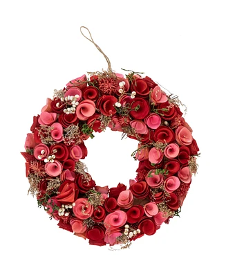 Northlight and Wooden Roses Artificial Spring Wreath, 13", Unlit