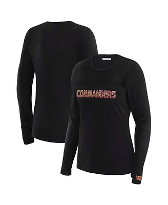 Wear by Erin Andrews x Gracie Hunt Women's Black Washington Commanders Mesh Panel Long Sleeve T-Shirt