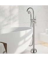 Freestanding Bathtub Faucet Floor Mount Tub Filler Faucet with Handheld Shower Dual Handle Bathtub Faucet Set with Stainless Steel Water Supply Pipe,