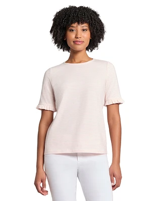 Jones New York Women's Elbow Ruffle Sleeve Crew Neck Top