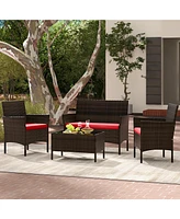 Slickblue 4-Piece Wicker Patio Set with Cushioned Seats for Outdoor Lounge or Garden