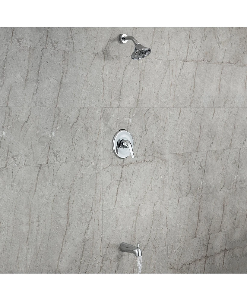 Bathtub Faucet Set, Shower System with Tub Spout 4.84 Inch 3-Spray Bathroom Head, Single-Handle Valve and Trim Kit, Chrome