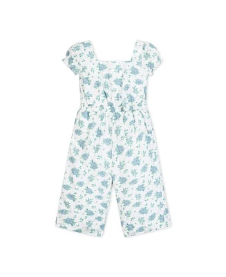 Hope & Henry Little Girls Linen Puff Sleeve Smocked Waist Jumpsuit