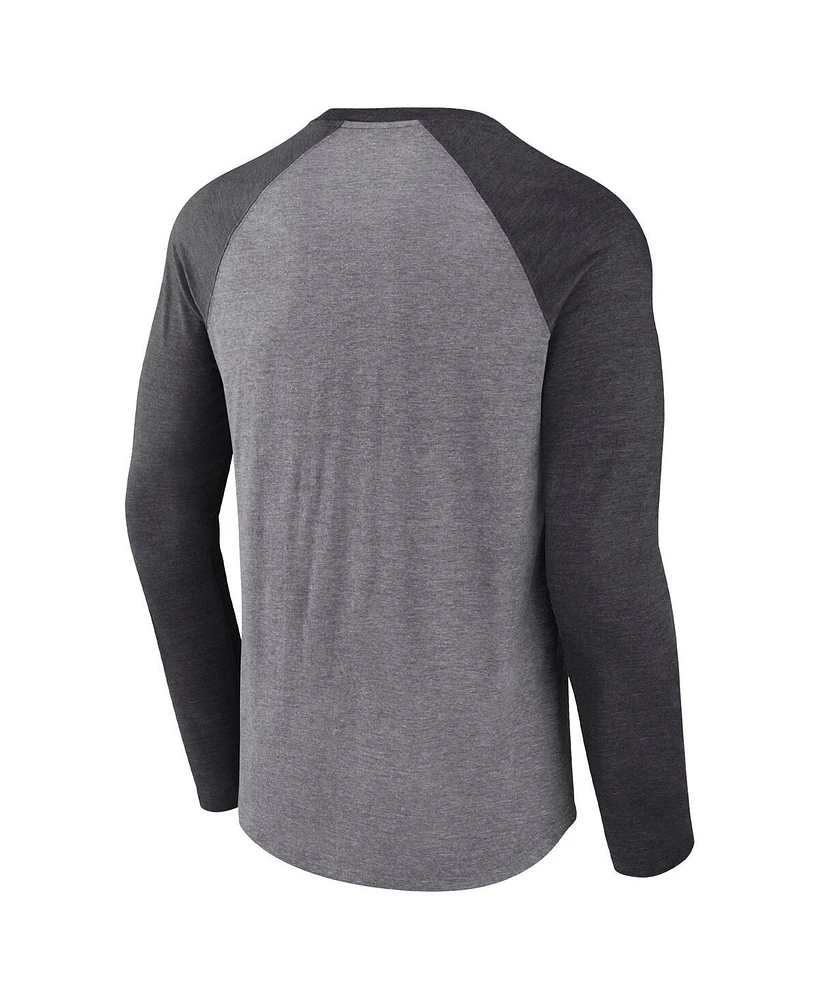 Fanatics Men's Heather Gray Ohio State Buckeyes College Football Playoff 2024 National Champions Vintage Raglan Tri-Blend Long Sleeve T-Shirt