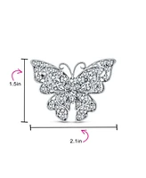 Bling Jewelry Large Crystal Filigree Butterfly Brooch Pin Fashion Statement Silver Plated Brass