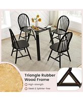 3 Pcs Dining Set for 2 Round Table with 2 Chairs Solid Rubber Wood Frame Modern