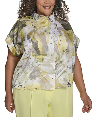 Dkny Plus Size Printed Short-Sleeve Camp Shirt