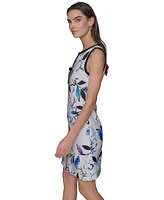 Karl Lagerfeld Paris Women's Printed Notch-Neck A-Line Dress