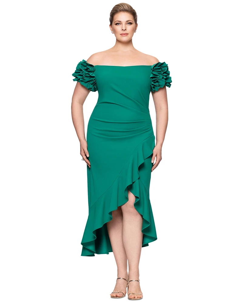 Xscape Plus Ruffled Off-The-Shoulder Midi Dress