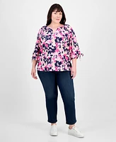 Jones New York Plus Size Floral-Print Linen-Blend Blouse