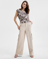 I.n.c. International Concepts Women's Printed Ruched-Shoulder Top
