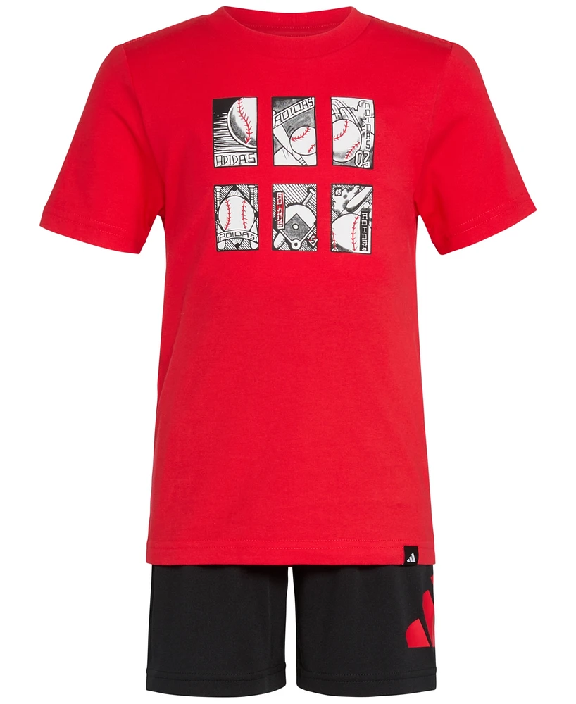 adidas Toddler & Little Boys Short-Sleeve T-Shirt Elastic-Waistband Logo Shorts, 2 Piece Set