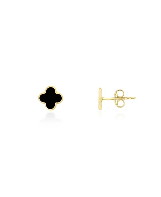 The Lovery Mini Onyx Clover Stud Earrings 14K Yellow Gold