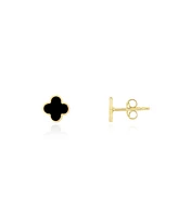 The Lovery Mini Onyx Clover Stud Earrings 14K Yellow Gold