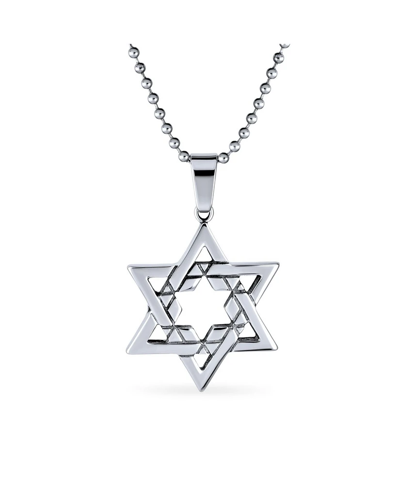 Bling Jewelry Unisex Star of David Pendant Necklace Bar Mitzvah Stainless Steel