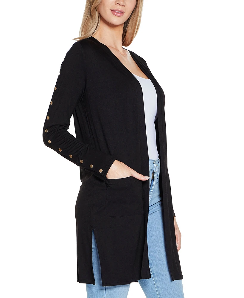 Belldini Women's Embellished Sleeve Knit Open Cardigan Top