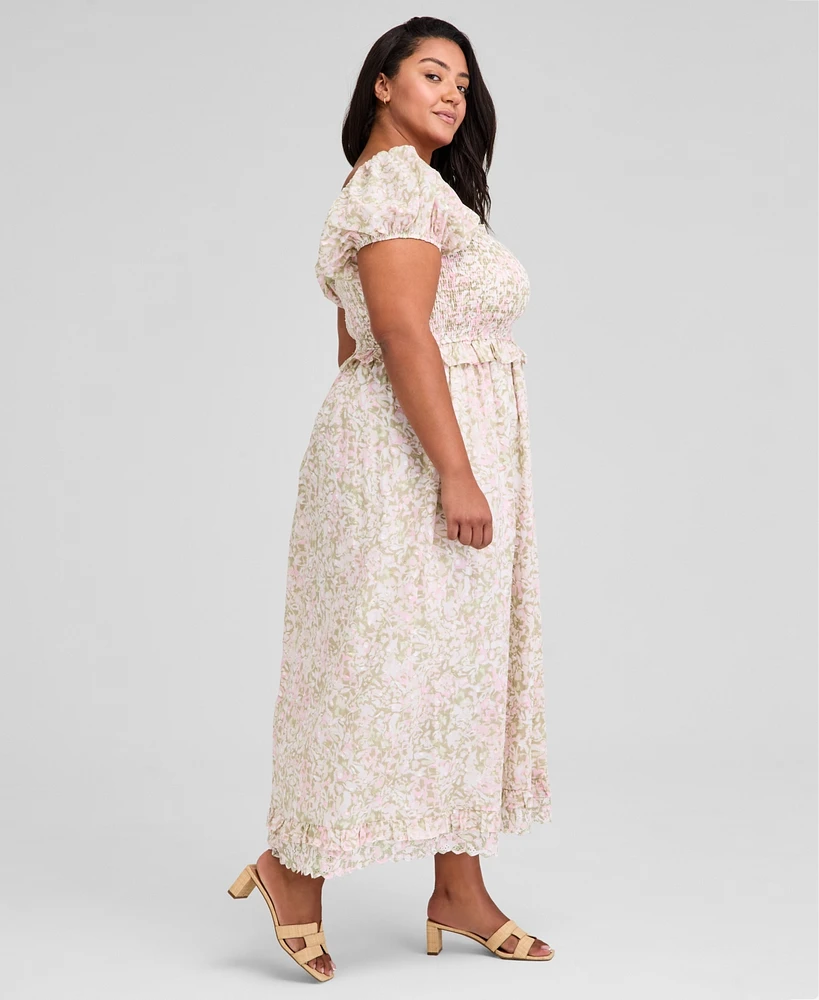 And Now This Trendy Plus Printed Puff-Sleeve Midi Dress, Exclusively at Macy's