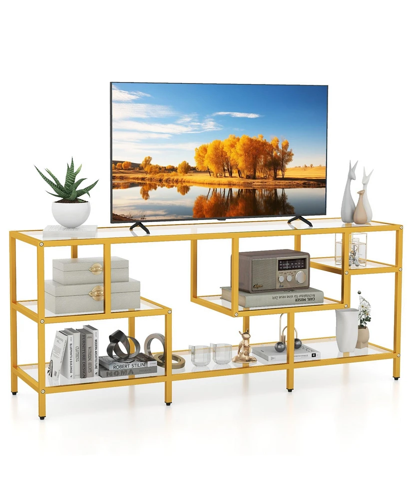 Tv Console Table with Shelves Stylish Entertainment Stand for Living Room