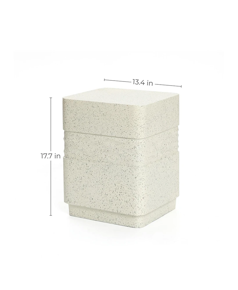 LuxenHome Outdoor Side Table for Patio, 18 Inch Off White with Speckled Gray Square Cement Side Table, Small End Table for Garden, Outdoor Coffee Tabl