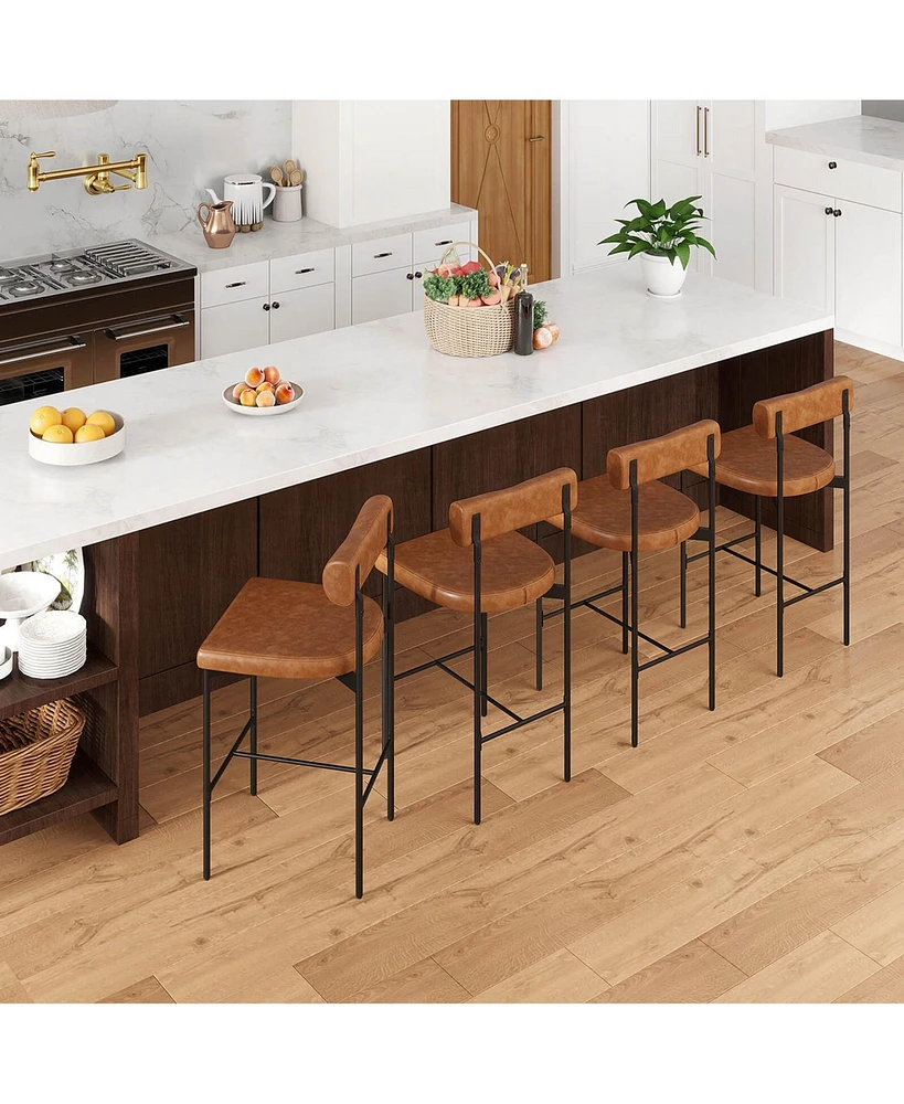 26" Upholstered Bar Stools Set of with Padded Cushion & Backrest Footrest
