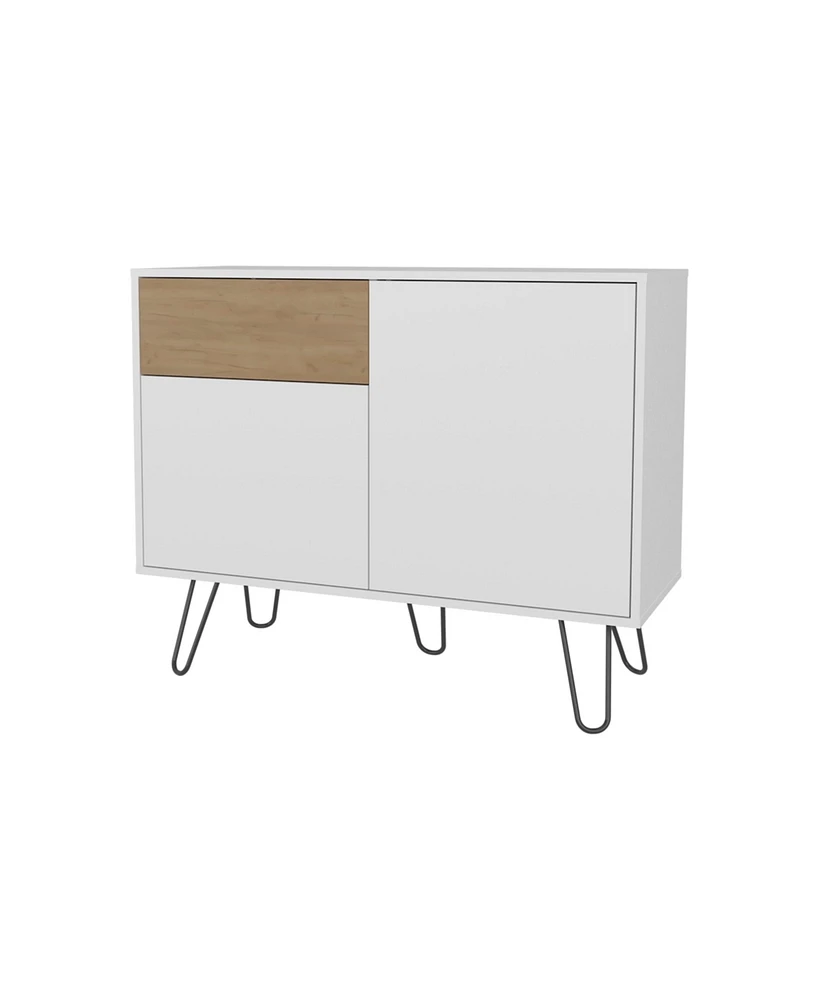 Fm Furniture Red Rock Sideboard with Hairpin Legs, White and Natural Oak Finish