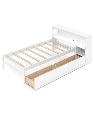 Bed Frame with Led Light and Bookcase Headboard