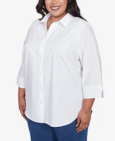 Alfred Dunner Plus Size Flower Power Studded Button Down Collared Top
