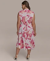 Donna Karan New York Plus Size Floral-Print Belted Midi Dress