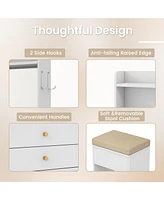 Compact Vanity Desk with 3-Color Lighted Mirror and Built-In Power Outlets