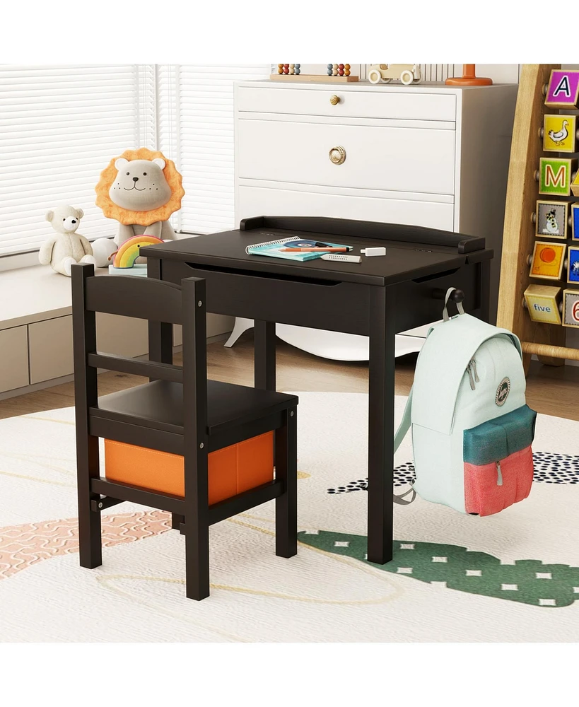 Flip-Top Kids Activity Table and Chair Set with Hidden Storage Space Fun Organized Playtime Furniture