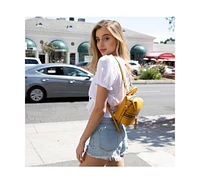 Susu Yellow Leather Backpack Purse Convertible Medium Crossbody Bag for Women with Front and Back Pockets