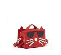 Susu Leather Cat Bag Red Crossbody Purse Women's Handbag with Top Handle and Adjustable Strap